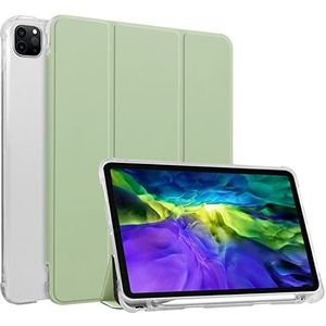 HUEZOE Hoesje compatibel met iPad Pro 11 inch, model 2021/2020/2018, transparante zachte TPU backcover met penhouder, autoslaap, matcha groen