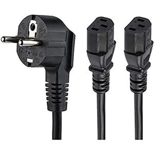 StarTech.com Y-stroomkabel voor pc, 2 m, 18 AWG, EU Schuko naar 2 x C13, 10 A 250 V, zwart netsnoer, netsnoer voor printers, UL Listed (PXT101YEU2M)