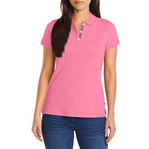 Nautica 3-Button Shirt met korte mouwen, ademend, 100% katoen, poloshirt, voor dames, Roze