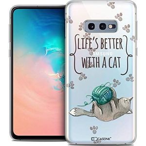 Caseink Beschermhoesje voor Samsung Galaxy S10e (5,8 inch), Crystal Gel HD Collection Quote Design Life's Better with a Cat - zacht, ultradun, bedrukt in Frankrijk]