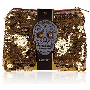 accentra SKULL CHIC cadeauset White Musk 3-delige cadeauset in luxe glitter make-up tas doodskop look