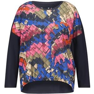 Samoon T-shirt à manches longues décontracté pour femme avec imprimé abstrait, épaules superposées à motifs, Imprimé bleu marine., 50