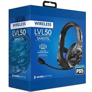 PDP Gaming LVL50 draadloze Headset met Mic for or PlayStation, PS4, PS5 - PC, laptopcomputer - Noise Cancelling microfoon, Bass Boost, Lichtgewicht, Soft Comfort Over Ear Headphones - zwart camo