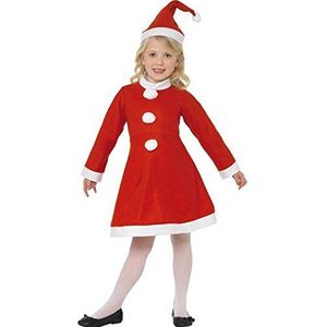 Smiffys Kerstmoederkostuum voor kleine meisjes, rood, met jurk en muts, M