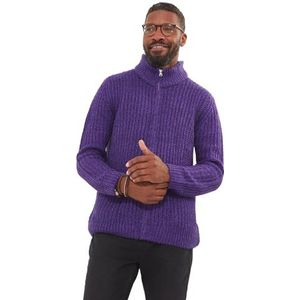 Joe Browns Cardigan classique en tricot côtelé à col rond et fermeture éclair intégrale pour homme, violet, L