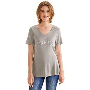 Street One Shiny V-hals Shirt W.wording T-shirt met korte mouwen voor dames, Glad zand