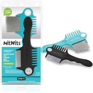 NitWits Lot de 2 peignes anti-poux 3 en 1 en métal pour enfants et adultes - Peigne anti-poux et anti-lentes avec démêleur et loupe