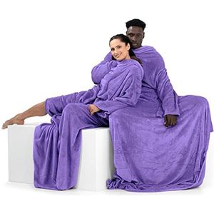 DecoKing 150 x 180 cm tv-deken van microvezel met mouwen en zakken, zacht fleece met voetzak, lila