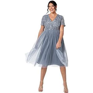 Maya Deluxe V Neckline Embellished midi-jurk, bruidsmeisjesjurk, dames, Poeder Blauw
