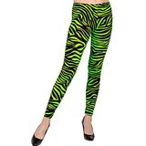 Widmann - Leggings in de jaren 80, neongroen, tijger, 80 print, disco koorts, badknoop, strepenpatroon, themafeest, carnaval