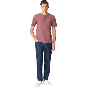 Koton Basic T-shirt met mandarijnkraag, button-down-kraag, slim fit, korte mouwen T-shirt heren, roze (282)