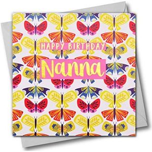 Verjaardagskaart ""Happy Birthday Nanna"" met vlinders, goudkleurig