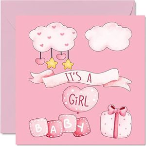 Wenskaart voor baby meisjes met spreuk ""It's a Girl"" Wenskaart voor pasgeborenen wenskaart baby wenskaart wereldgeschenk 145 mm x 145 mm