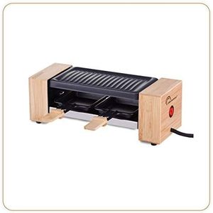 LITTLE BALANCE 8387 Raclette Wood for 2 Raclette voor 1 of 2 personen, afneembare grill, anti-aanbaklaag, vermogen 350 W, echt bamboe