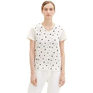 TOM TAILOR 1037404 T-shirt voor dames, 32820 - Offwhite Small Leaf Design