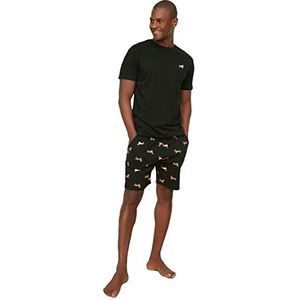 Trendyol Ensemble de pyjama en T-shirt tissé avec slogan pour homme, Noir, XXL
