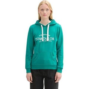 TOM TAILOR Denim Sweat à capuche basique pour femme avec logo imprimé, 35914 - Vert jade, L