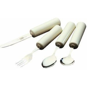 Homecraft 4-delige bestekset queens vork, mes, eetlepel, theelepel, eethulp voor senioren, handicaps, grote handgreep voor goede grip