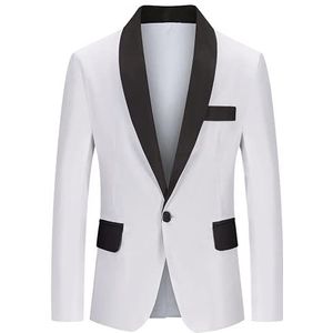 Huixin Modieuze herenjas slim fit business blazer contrastkleur blazer met één knop blazer heren business party lichtgewicht jas, Wit.
