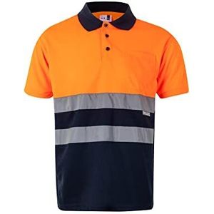 VELILLA 173 poloshirt tweekleurig korte mouwen AV; kleur marineblauw en neon oranje; maat L