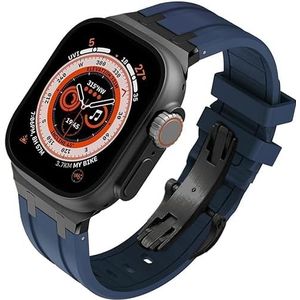 VEVEL Fluororubber Vervangende horlogebandset voor Apple Watch 45 mm, 44 mm, 41 mm, 40 mm, Ultra 49 mm, rubberen horlogeband voor heren met roestvrijstalen vlindersluiting, Agaat