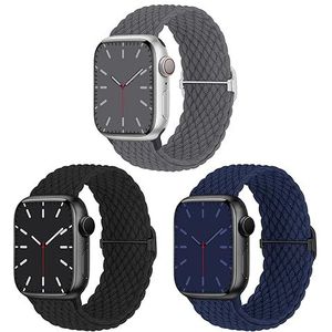 3 stuks gevlochten armbanden compatibel met Apple Watch 42 mm 44 mm 45 mm 49 mm elastisch nylon bandje voor Apple Watch 8 SE 7 6 5 4 3 2 1