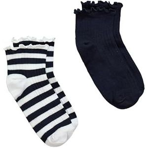 Ulla Popken, Lot de 2 paires de chaussettes courtes pour femme - Grandes tailles - Bord à volants - Rayures, bleu, 39-42 EU