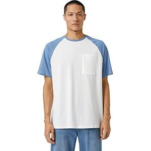 Koton T-shirt basique à manches raglan à col rond pour homme, Mid Indigo (740), S