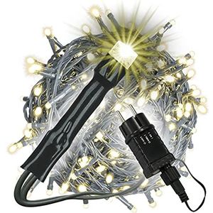 Nipach GmbH Lichtsnoer met 400 leds, warmwit, voor binnen en buiten, groene kabel, transformator, timer, 50 m, kerstdecoratie, feestdecoratie