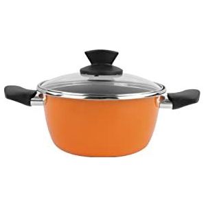 MAGEFESA Valencia New steelpan met deksel, 16 Ø – versterkte tweelaagse antiaanbaklaag, bodem 100% volledige inductie, buitenkant oranje, 50% energiebesparing.