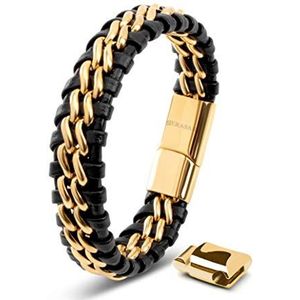 SERASAR -Lederen herenarmband [staal] - verschillende lengtes - roestvrijstalen magnetische sluiting - met juwelendoosje - geweldig cadeau voor heren, Geen edelsteen