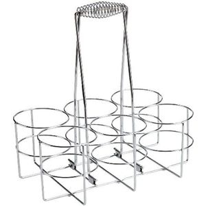 APS Flessenhouder, flessenhouder, flessenhouder voor 6 flessen, ring Ø 9,5 cm, 21,5 x 32 cm, hoogte 33 cm, van verchroomd metaal