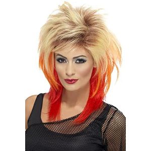 Smiffys jaren 80 lange blonde pruik met rode strengen