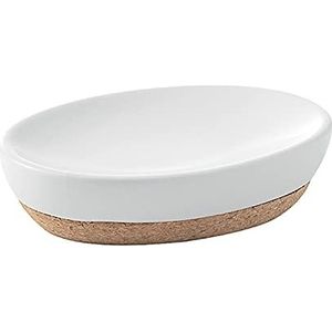 Gedy G-Canberra zeepbakje, afmetingen en gewicht: 3 x 13 x 9,5 cm & 0,184 kg, robuust zeepbakje van keramiek en kurk. Wit oppervlak, R&S-design, 2 jaar garantie