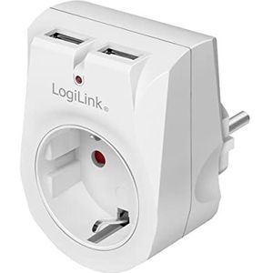 LogiLink PA0246 stekkeradapter, 1 geaarde stekker (CEE 7/3) + 2 USB-A-poorten, met IP20-bescherming, wit