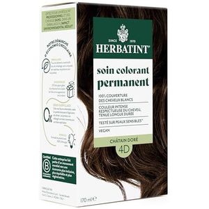 Herbatint Permanente haarkleurverzorging, 4D, goudbruin, 170 ml, ammoniakvrij, 100% dekking van wit haar, dermatologisch getest voor de gevoelige huid, met 8 biologische plantenextracten