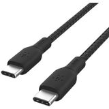 Belkin USB-C naar USB-C kabel, Power Delivery 100 W, USB-IF 2.0 certificering, nylon gevlochten ommanteling, USB C snellaadkabel voor iPhone 15, iPad, MacBook, Galaxy S24, Pixel enz., 3 m, zwart