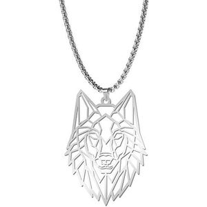 cooltime Geometrische wolfshanger ketting van roestvrij staal voor dierenliefhebbers - Venetiaanse ketting 58 cm