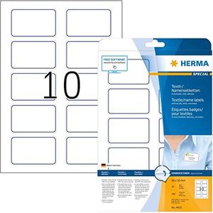 Herma - Zak met 200 stickers voor textiel, acetaatzijde, 80 x 50 mm, personaliseerbaar, bedrukbaar, laserdruk, (4410) wit