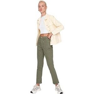 Trendyol Contrast garen hoge taille bootcut jeans dames, Khaki (stad)