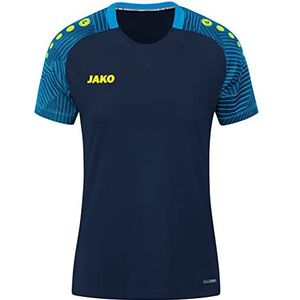 JAKO 6197 Performance T-shirt voor dames, aqua/wit/marineblauw, maat 34-36, Marineblauw.