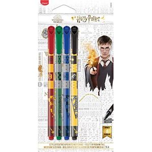 Maped - Fineliner Harry Potter – medium 0,8 mm – x4 fineliner – rood/groen/blauw/geel, 749600, meerkleurig
