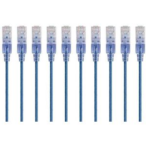Monoprice SlimRun 10 stuks Cat6A Ethernet patchkabel - 1,5m - internet netwerkkabel - RJ45, 550 MHz, UTP, zuiver blank koperdraad, 10G, 30AWG, blauw