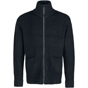 Urban Classics Gebreid herenvest met ritssluiting en opstaande kraag, losse pasvorm, maat S-5XL, zwart.