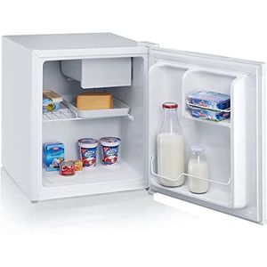 SEVERIN KS 9827 mini-koelkast 43 L, extreem stille compacte koelkast F-klasse, kleine koelkast 44 cm breed met 6 l vriezer en flessenhouder, wit