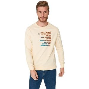 Trendyol Sweatshirt met ronde hals met slogan standaard trainingspak heren, stone, S oversized, Steen