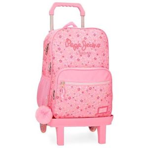 Pepe Jeans Alenka Rose Sac à dos double compartiment avec chariot rose 30 x 40 x 12 cm Polyester 15,6 L by Joumma Bags, rose, Talla única, Sac à dos double compartiment avec chariot