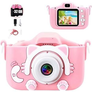 Digitale kindercamera met 2,0 inch HD-display, dubbele lens, met zachte siliconen hoes, voor kinderen vanaf 4, 5, 6, 7, 8 jaar, roze