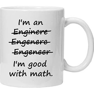 Acen keramische mok met opschrift ""I'm an Engineer I'm Good with Math"", wit, 325 ml