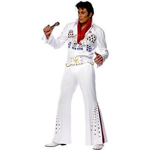 Smiffys Licenciado opvallend Elvis American Eagle kostuum wit met overall broek, riem en echo